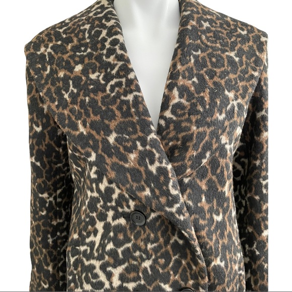 Hinge Double-Breasted Leopard Car Coat XS - Picture 7 of 13